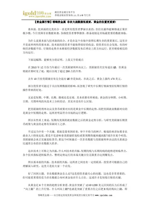 【贵金属行情】非农大战数据很重要,黄金的位置更重要