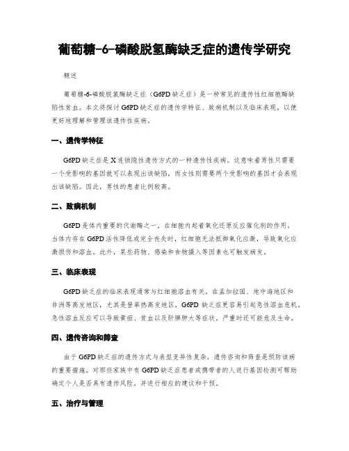 葡萄糖-6-磷酸脱氢酶缺乏症的遗传学研究