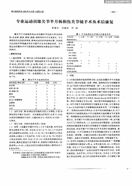 专业运动员膝关节半月板损伤关节镜手术及术后康复