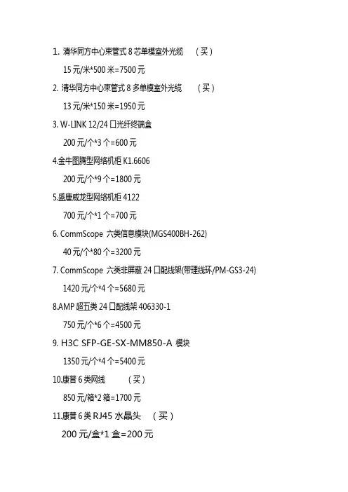 网络布线设备清单及报价