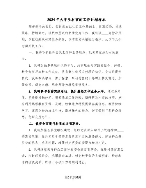 2024年大学生村官的工作计划样本（四篇）