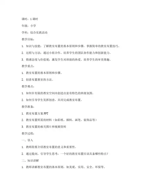 小学班级教室布置教案模板