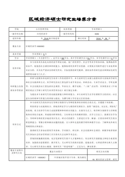 中南财经政法大学研究生培养方案-学术型硕士-区域经济学