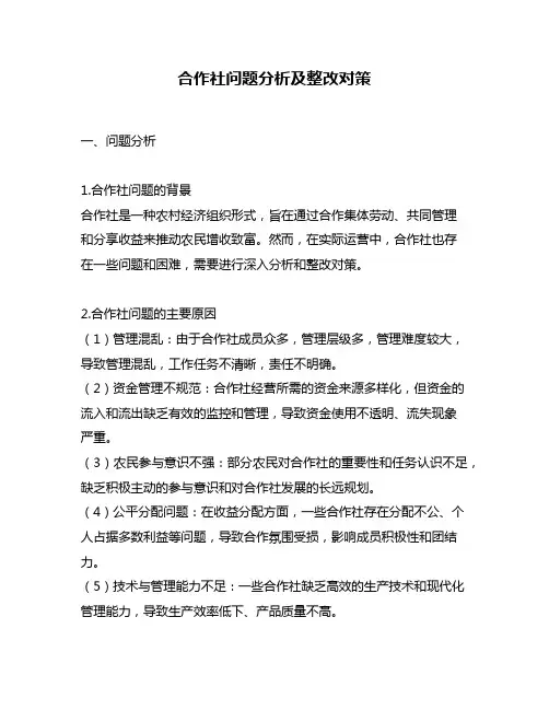 合作社问题分析及整改对策