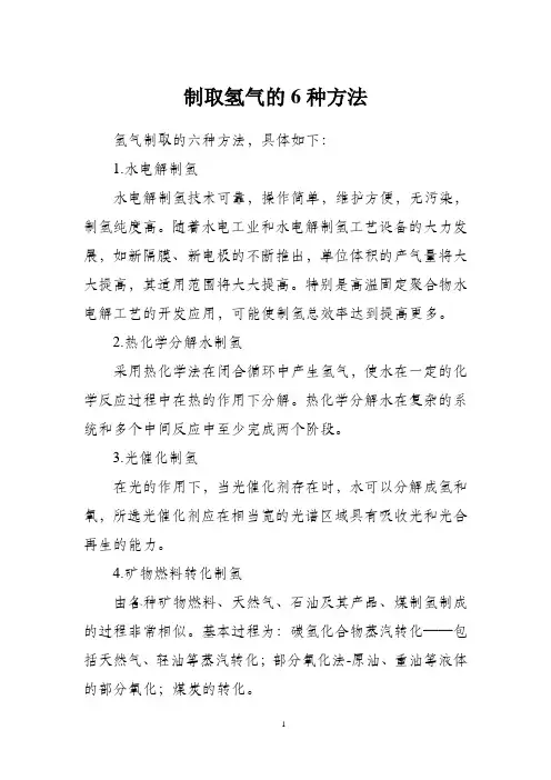制取氢气的6种方法