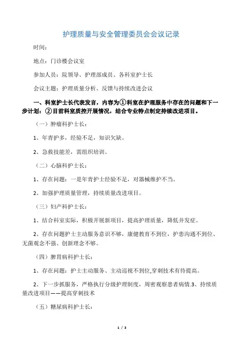 护理质量与安全管理会议记录