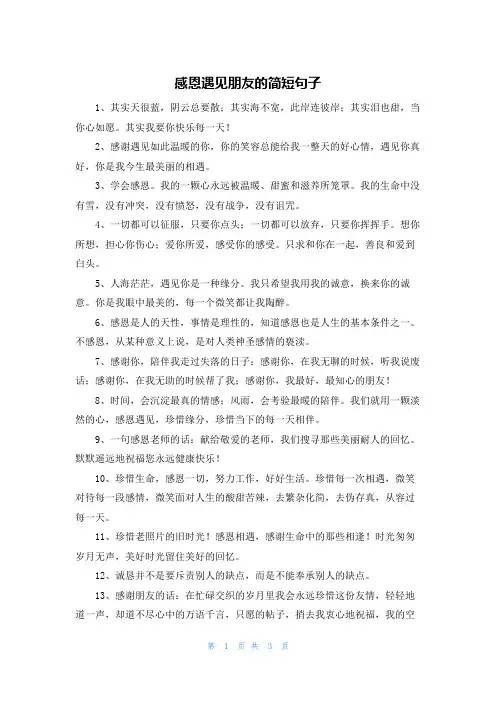 感恩遇见朋友的简短句子