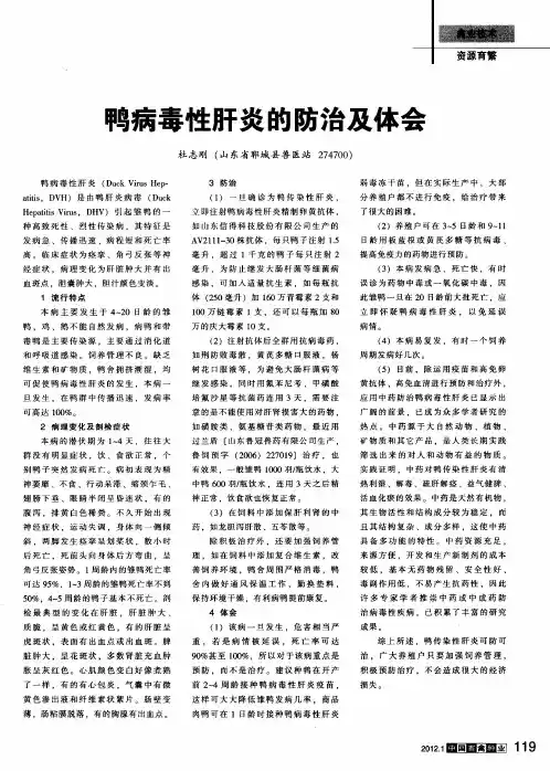 鸭病毒性肝炎的防治及体会