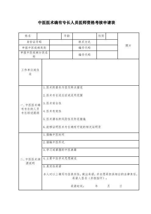 中医医术确有专长人员医师资格考核申请表