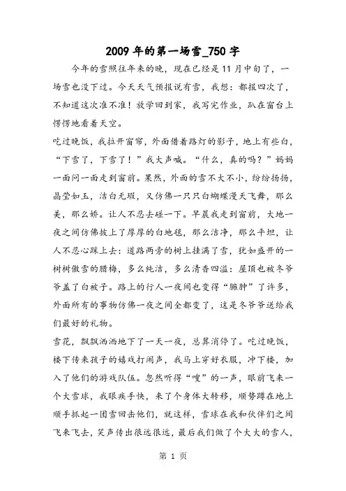 最新精品作文：2009年的第一场雪_750字作文