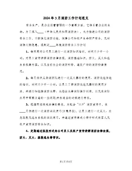 2024年3月消防工作计划范文（3篇）