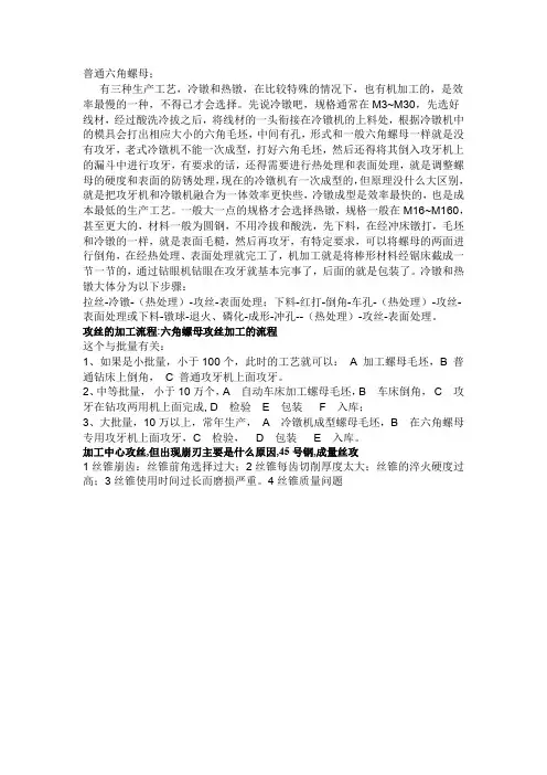 普通六角螺母加工工艺流程
