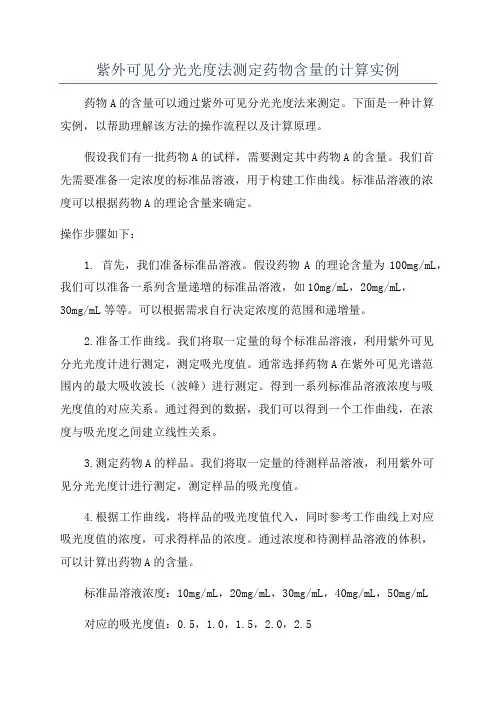 紫外可见分光光度法测定药物含量的计算实例