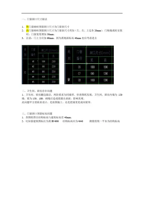 门窗洞口尺寸、与标高主,意事项