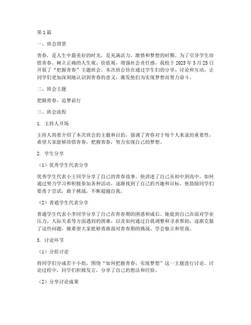 把握青春主题班会记录(3篇)
