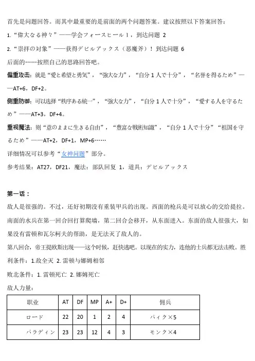 PS版梦幻模拟战1攻略+附日文官方网站针对隐藏物品说明(可编辑修改word版)