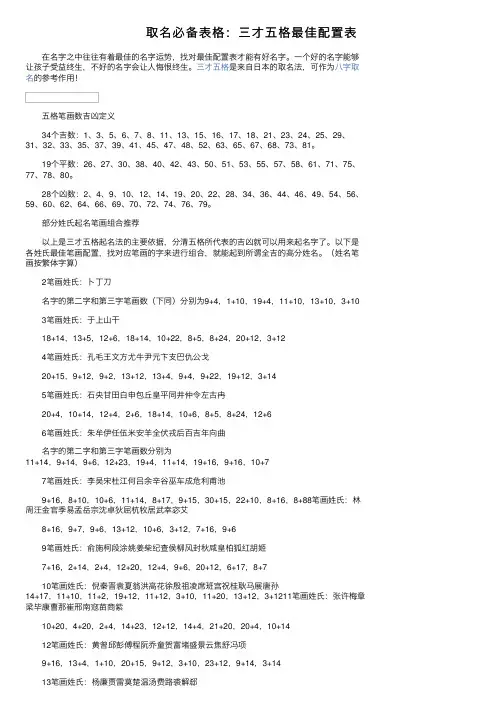取名必备表格：三才五格最佳配置表