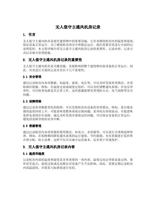 无人值守主通风机房记录