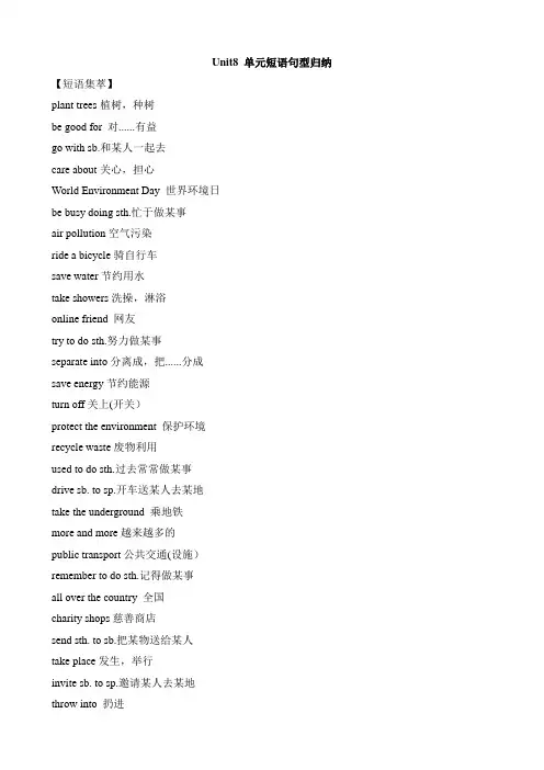 牛津译林版英语八年级下册Unit8 单元短语句型归纳