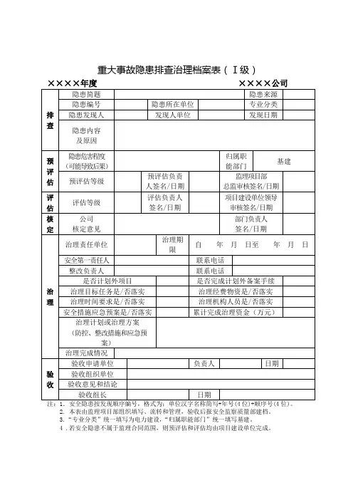 安全隐患排查治理档案表