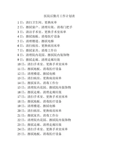 医院后勤月工作计划表