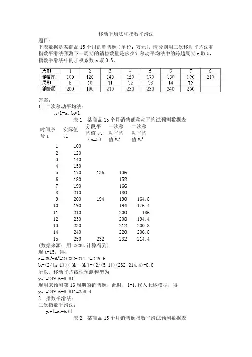 移动平均法和指数平滑法作业