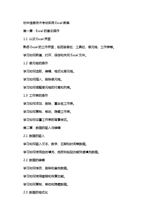 初中信息技术考试实用excel教案