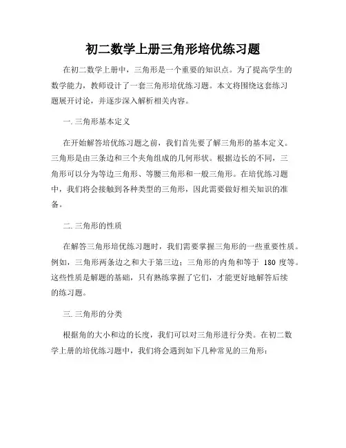 初二数学上册三角形培优练习题