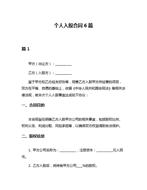 个人入股合同6篇