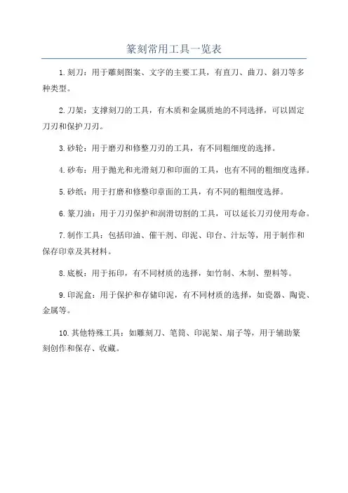 篆刻常用工具一览表