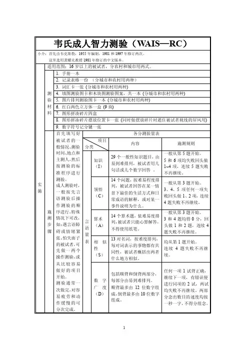 韦氏智力测验（成人版）