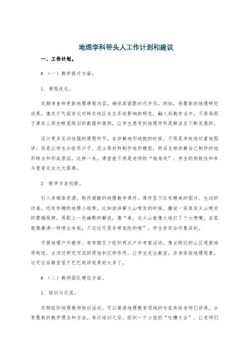 地理学科带头人工作计划和建议