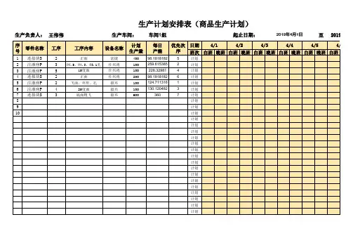 工作生产计划安排表(商品生产计划)