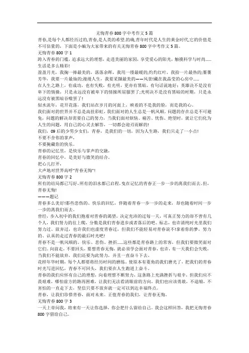 无悔青春800字中考作文5篇
