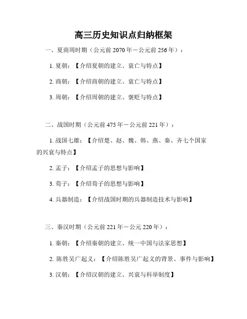 高三历史知识点归纳框架