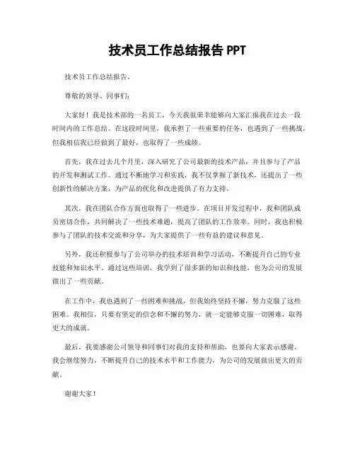 技术员工作总结报告PPT