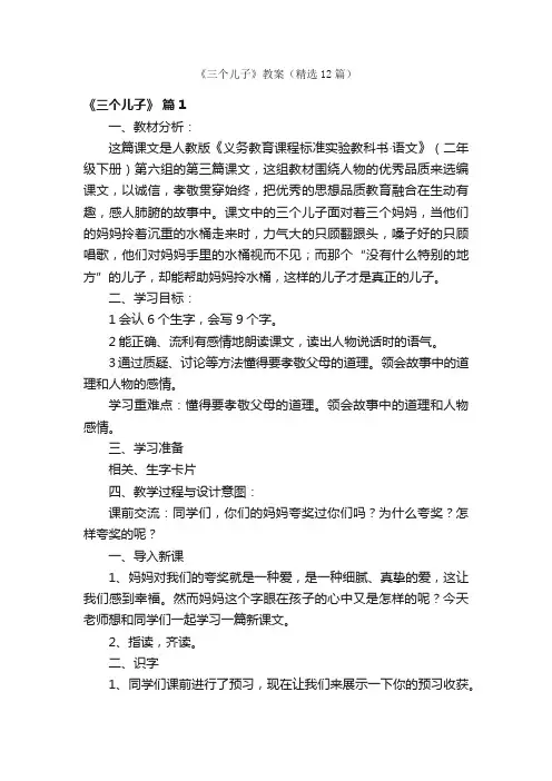 《三个儿子》教案（精选12篇）