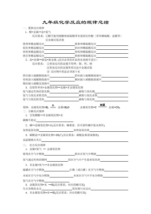 九年级化学反应的规律总结