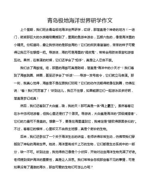青岛极地海洋世界研学作文