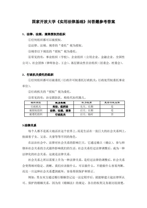 国家开放大学《实用法律基础》问答题参考答案