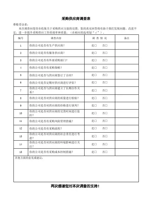 采购供应商调查表模板(可修改)