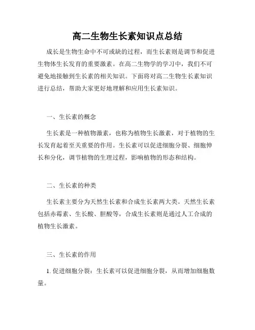 高二生物生长素知识点总结