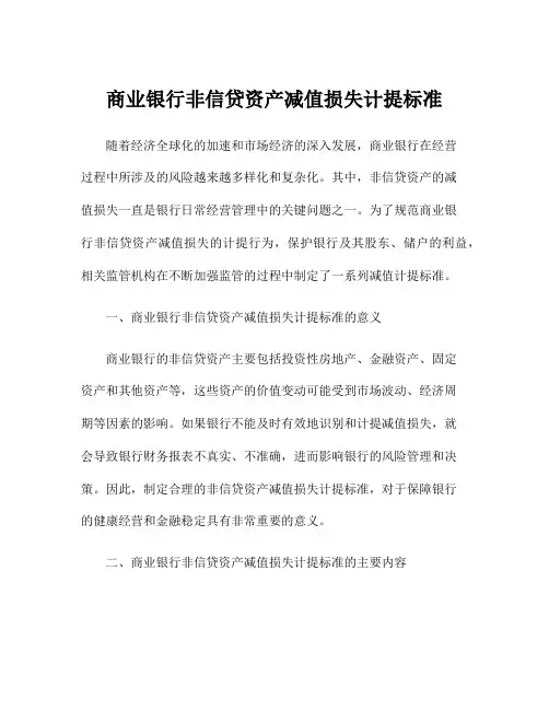 商业银行非信贷资产减值损失计提标准
