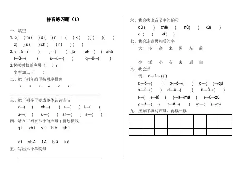 (完整版)幼儿园大班拼音练习题