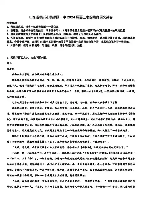 山东省临沂市临沭县一中2024届高三考前热身语文试卷含解析