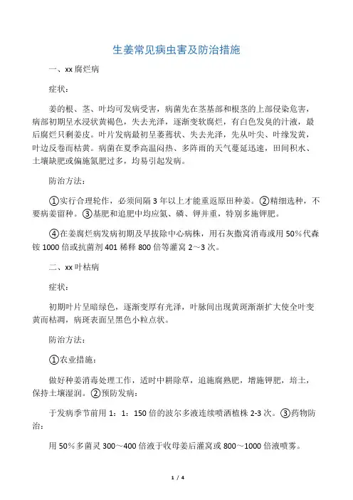 生姜常见病虫害及防治措施