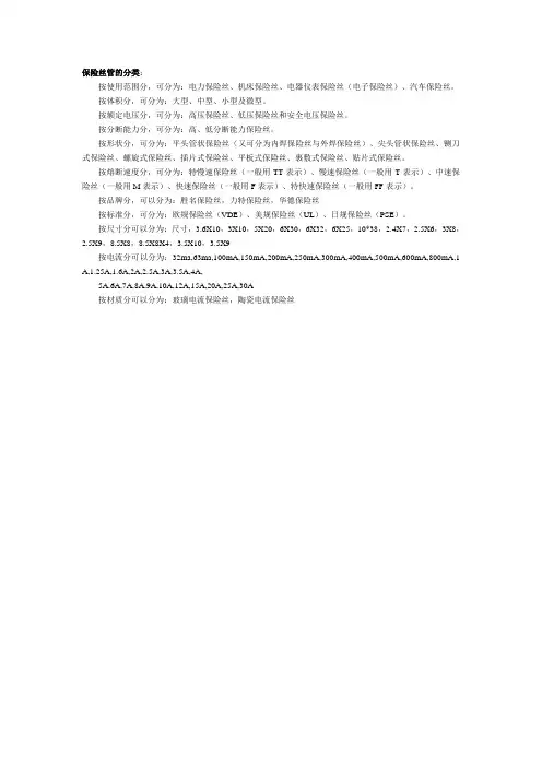 保险丝管的分类