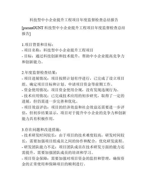科技型中小企业提升工程项目年度监督检查总结报告