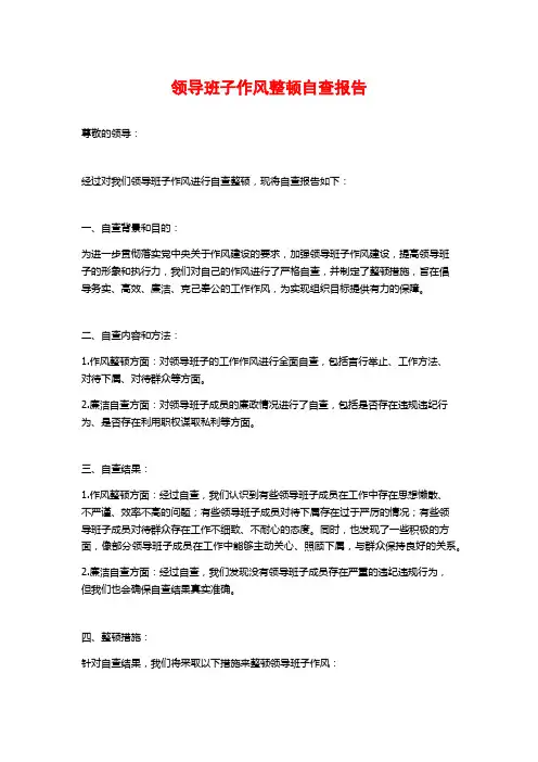 领导班子作风整顿自查报告