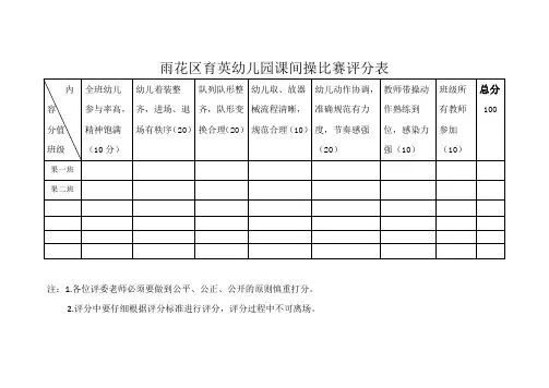 幼儿园课间操评分表